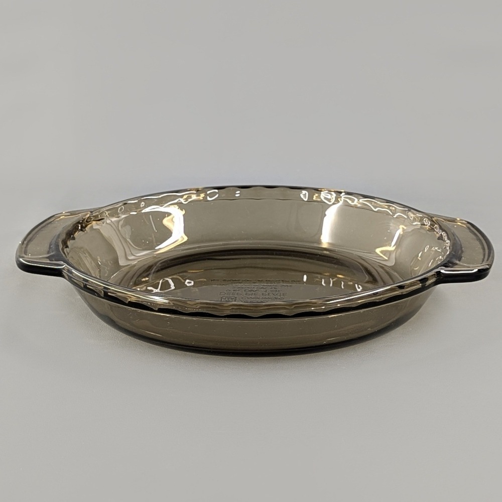 Anchor Hocking Smoke Gray Glass Deep Pie Plate 9 Inch 1 Quart 1075 USA